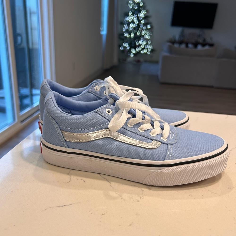 Sz 2 Vans Kids shoes lace up baby Blue girl girly spring summer sneakers